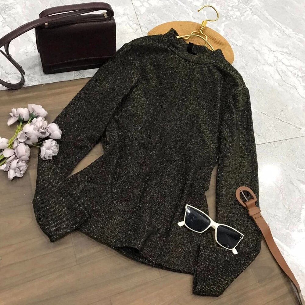 Black Shimmer Off Shoulder Blouse